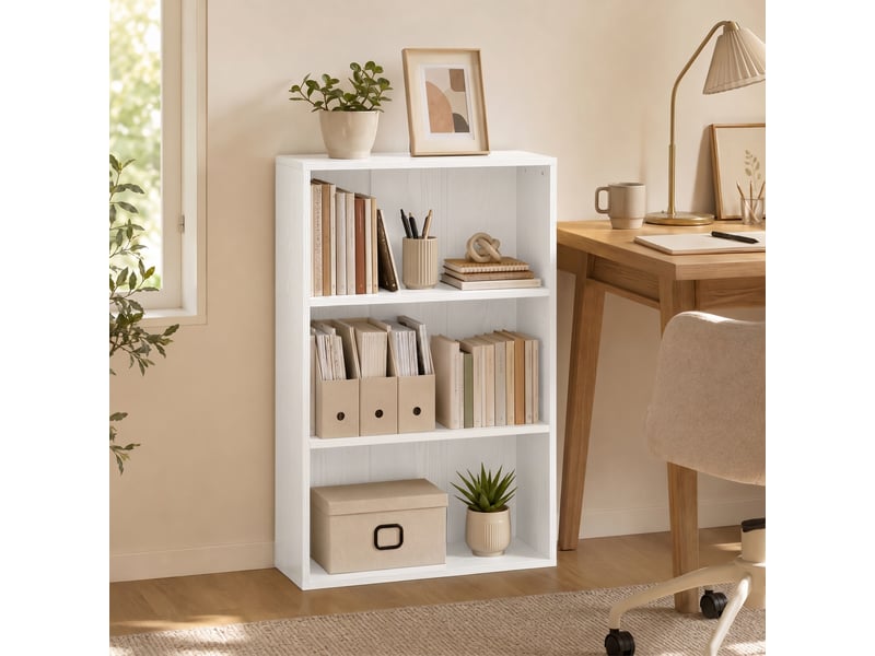  Bibliothèque étagère de rangement avec 3 compartiments et étagère réglable, 60 x 24 x 93 cm, blanc  - Conforama C