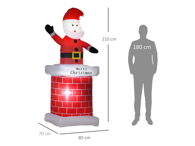  Père noël gonflable avec cheminée lumineux led hauteur polyester imperméable rouge blanc noir 210 cm  - Conforama C