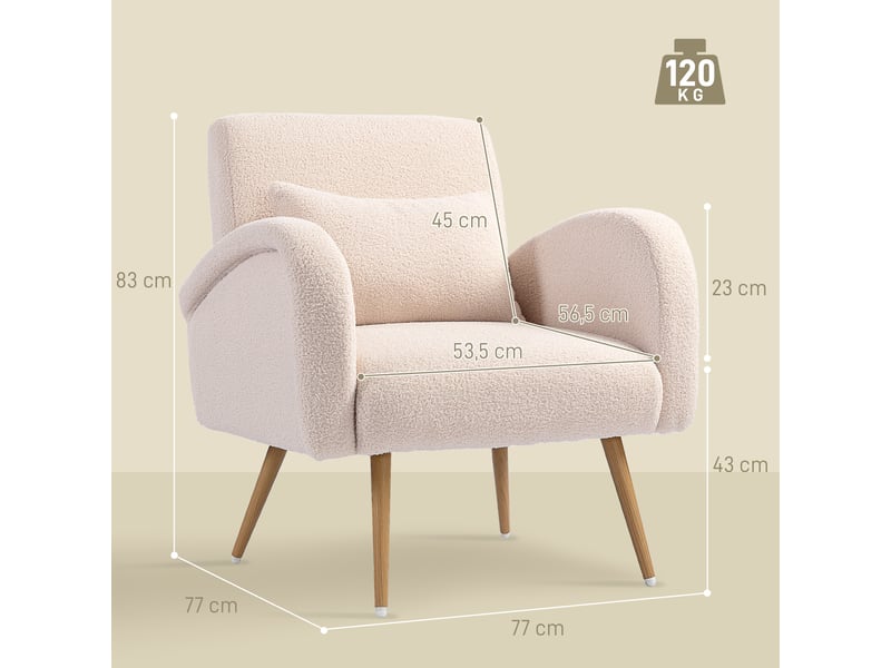  Fauteuil en tissu teddy avec coussin lombaire beige 77x77x83 cm  - Conforama C