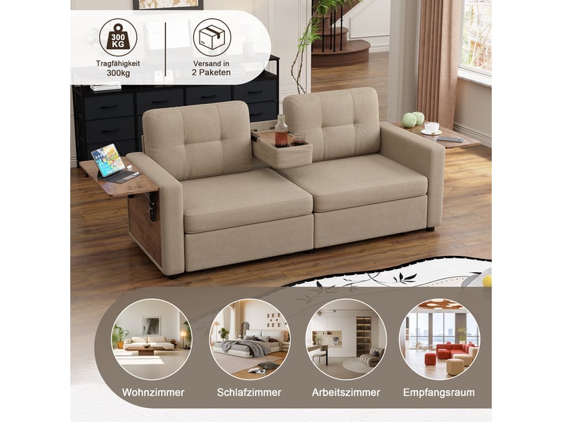 Canapé convertible 2 places beige 178 × 71 × 57.5 cm en chenille, confort quotidien, pour le salon, style moderne  - Conforama D