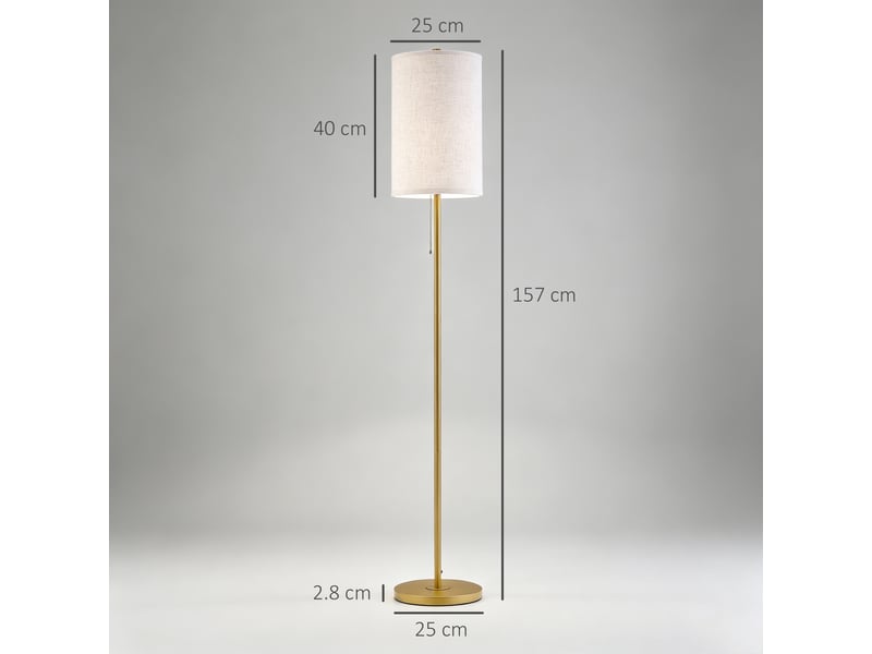 Lampadaire avec interrupteur à chaînette, abat-jour en lin et base en acier, douille e27, doré et crème  - Conforama E
