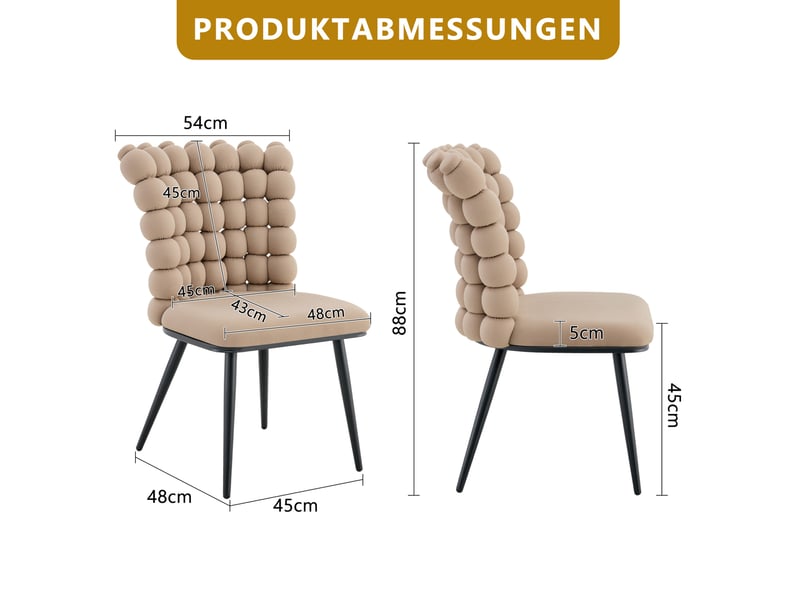  Chaises de salle à manger 54x48x88 cm lot de 2 style moderne velours métal camel  - Conforama E