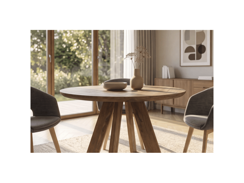 Table de salle à manger ronde elya 100 cm en bois de manguier massif – 4 places - Conforama E