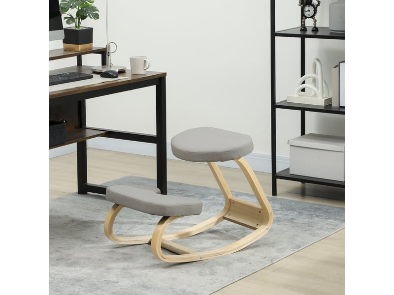 Chaise à genoux avec mécanisme à bascule, en tissu et bois de bouleau, 50 x 73 x 55 cm, grise  - Conforama D