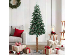 Sapin de noël, arbre de noël mince bois véritable et neige blanche vert 150 cm