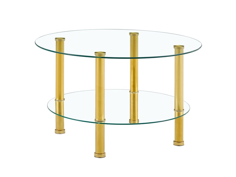  Table basse à 2 niveaux ø 70 et 60 cm, h 42 cm en verre trempé et métal doré  - Conforama A