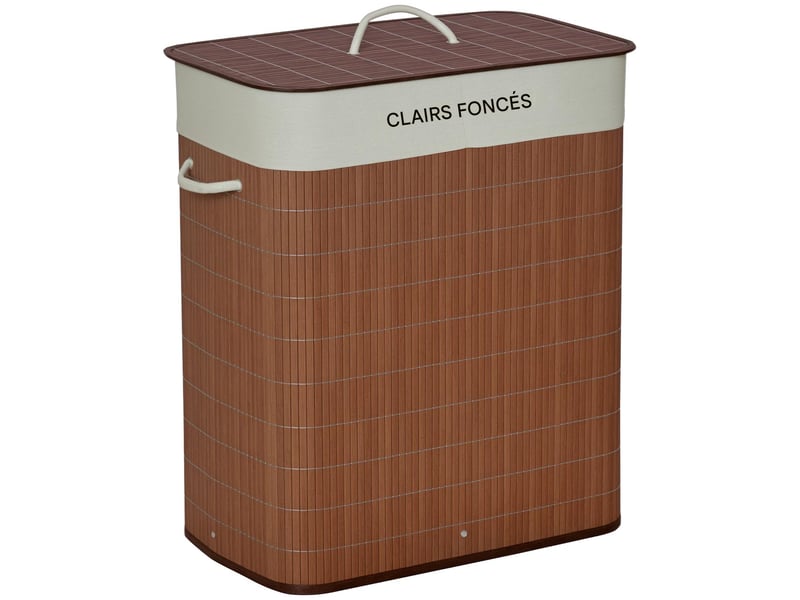  Panier à linge en bambou avec couvercle 100 l 2 compartiments marron 52 x 32 x 63 cm  - Conforama A