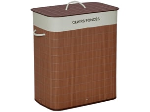 Panier à linge en bambou avec couvercle 100 l 2 compartiments marron 52 x 32 x 63 cm