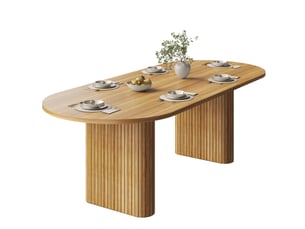 Table à manger ovale extensible 120-160x80x75,5 cm, pieds à relief vertical, mdf et métal, 4 à 6 personnes - marron