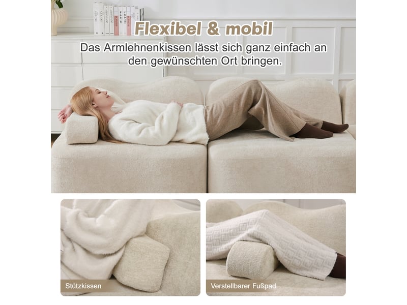 Canapé modulable 2 places – canapé sans cadre en mousse haute densité 32d, assise profonde, design ondulé, coussins d’accoudoir amovibles, velours doux - beige - Conforama E