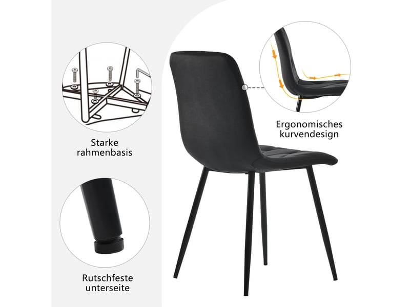  Lot de 4 chaises de salle à manger,45x40x86 cm,avec pieds métal,velours,noir  - Conforama D
