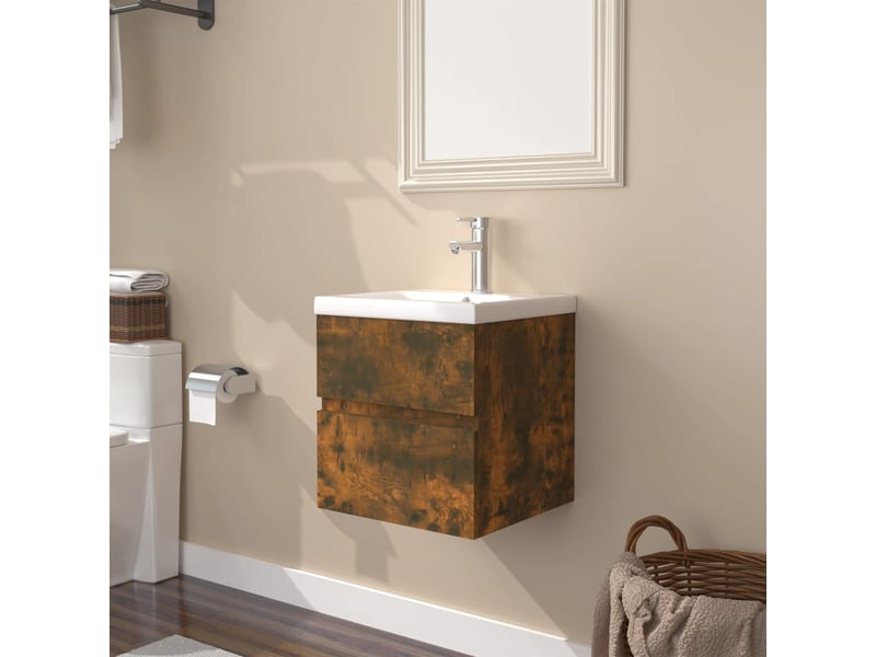  Meuble de lavabo avec bassin intégré chêne fumé bois d'ingénierie shl3695  - Conforama B