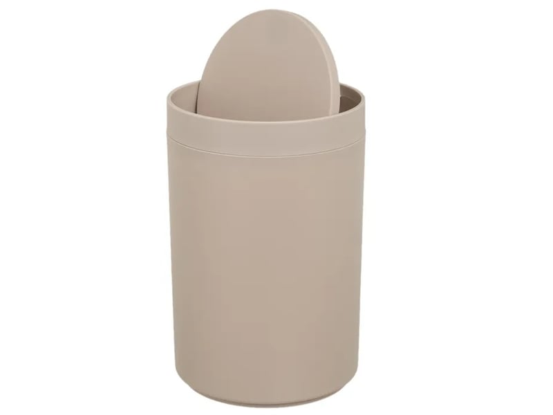  Poubelle ronde de salle de bain à couvercle basculant en polypropylène finition mate, capacité 5l,coloris beige - longueur 18 x profondeur 18 x hauteur 27 cm  - Conforama C