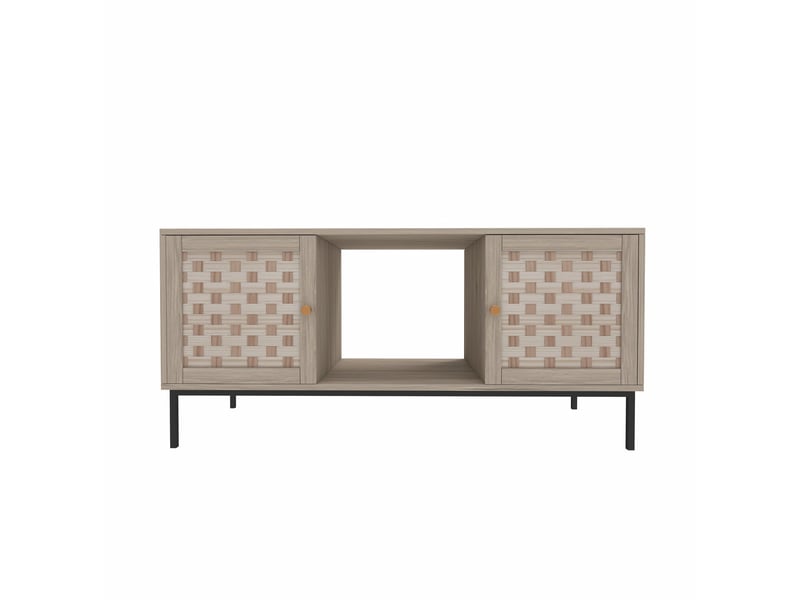  Table basse rectangulaire 4 portes coulissantes 106x50x47.5 cm décor chêne  - Conforama R
