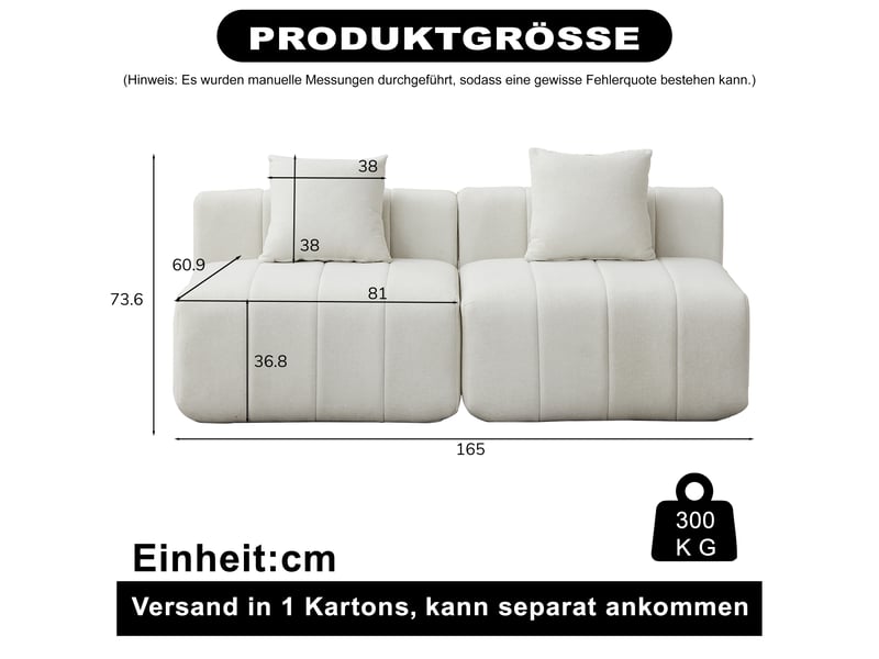  Canapé modulable en chenille, ensemble 2 modules symétriques avec 2 coussins, design minimaliste pour salon, chambre ou bureau - beige  - Conforama C