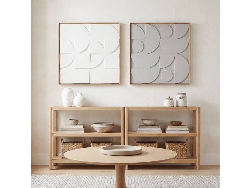  Lot de 2 décorations murales 3d géométriques 80 x 3,5 x 80 cm blanches, panneaux eva, cadre ps  - Conforama D