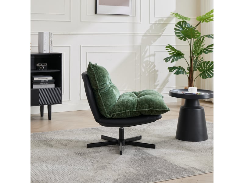 Fauteuil relax pivotant 360° vert, dossier réglable 3 positions, chenille et pu - Conforama D