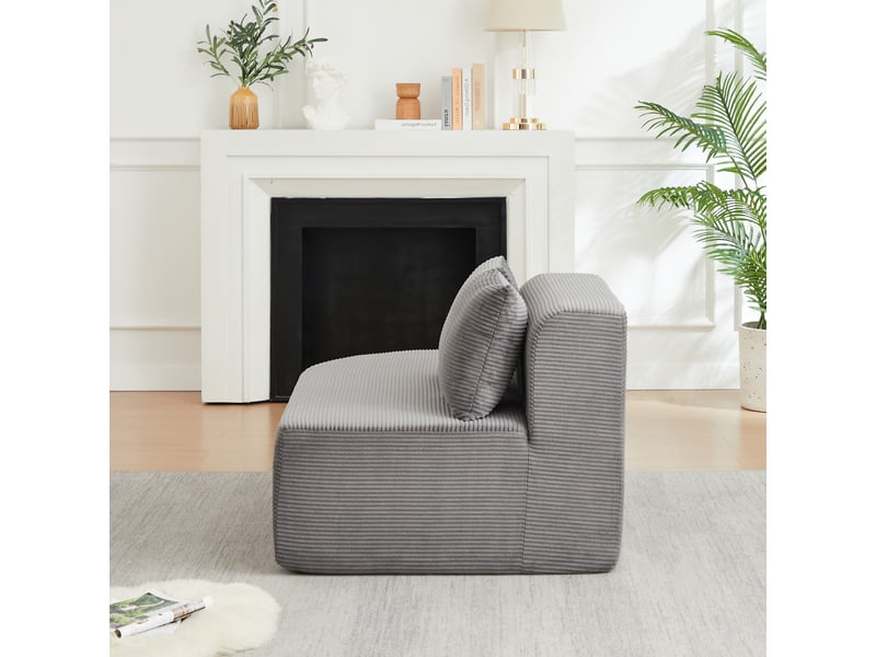  Canapé modulable en l 220 cm en velours côtelé, avec dossier et accoudoirs incurvés, 3 coussins - gris  - Conforama D