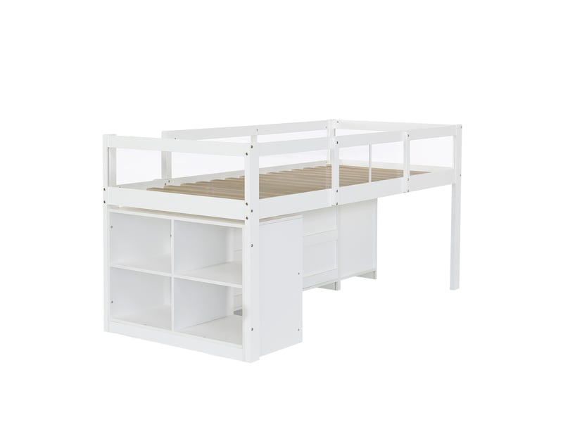  Lit enfant mi-hauteur 90x200 cm avec 3 tiroirs et protection en acrylique blanc  - Conforama A