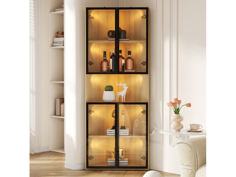  Vitrine d'angle led 62x32x160 cm – chêne – verre trempé, fermeture douce et rangement gain de place  - Conforama B