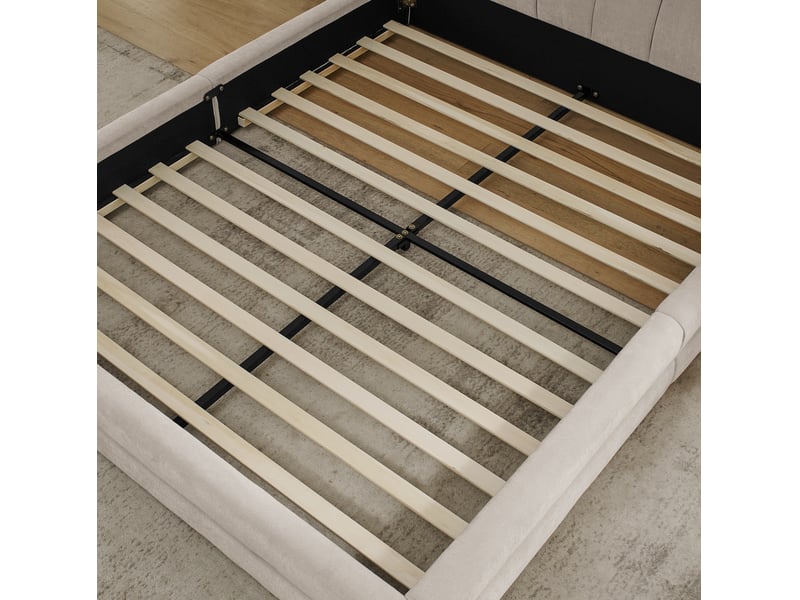  Lit double 160x200, cadre renforcé, tête de lit ergonomique capitonnée, mousse et tissu chenille, beige, sans matelas  - Conforama E