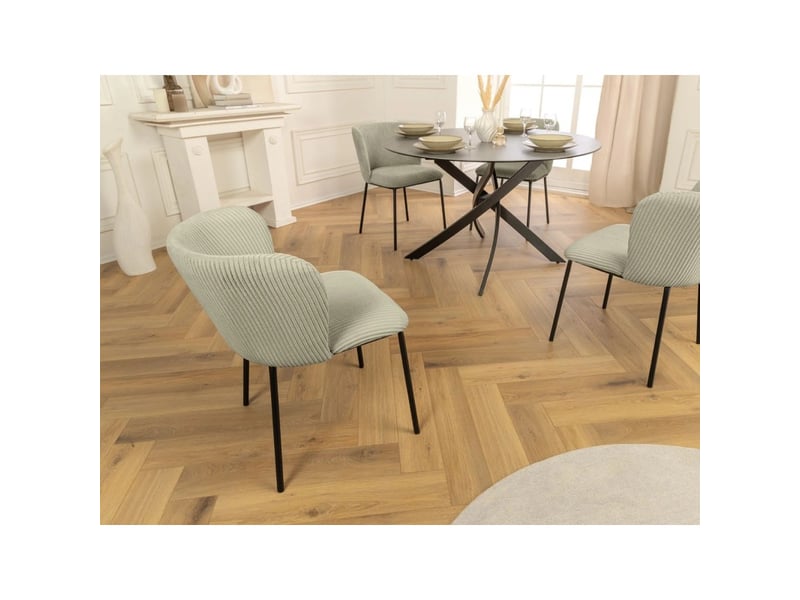  Lot de 2 chaises pavia vert menthe en tissu côtelé – dossier courbe et piètement noir élancé  - Conforama E