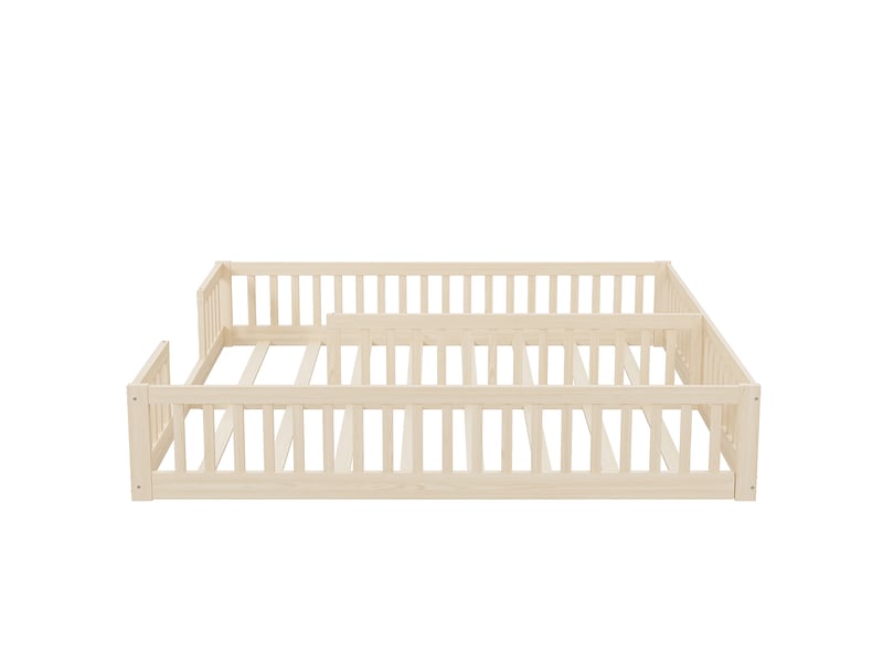 Lit enfant 90x200 cm x 2 - lit au sol avec barrière de sécurité et sommier à lattes - naturel (matelas non inclus)  - Conforama D