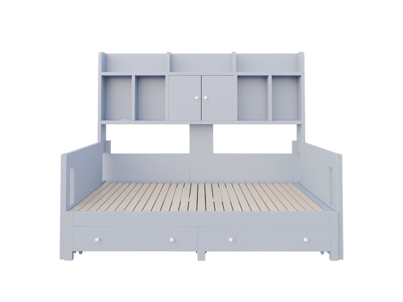 Lit avec tiroirs lit convertible multifonctionnel bois tiroirs de rangement compartiments de rangement ouverts prises intégrées éclairage led gris  - Conforama A