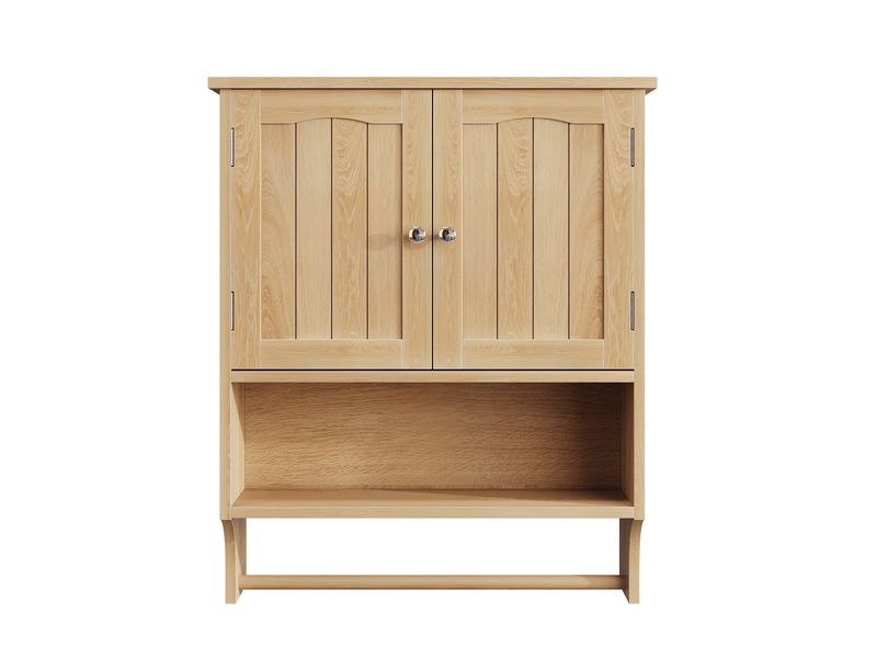  Armoire murale de salle de bains 56,9 x 26,7 x 70,1 cm, coloris chêne, mdf, 2 portes et porte-serviettes  - Conforama D
