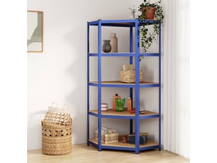 Étagère d'angle, armoire de rangement à 5 niveaux bleu acier et bois d'ingénierie cf41365