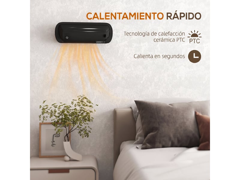  Chauffage mural électrique 2000 w avec 3 modes, affichage led, thermostat, minuterie et oscillation, noir  - Conforama D