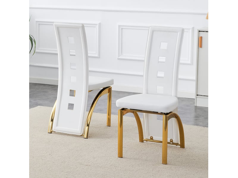 Lot de 4 chaises de salle à manger à dossier ajouré blanc et doré homvra  - Conforama D