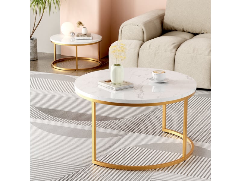  Table basse gigogne 2 pièces effet marbre blanc, structure dorée homvra  - Conforama D