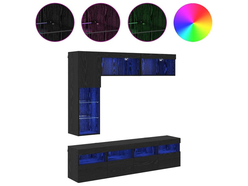 Meuble tv - banc tv - meuble de rangement 7 pcs chêne noir bois d'ingénierie - Conforama D