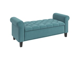 Banc coffre 126 x 48,5 x 57 cm vert en polyester, assise capitonnée et rangement intégré sous couvercle