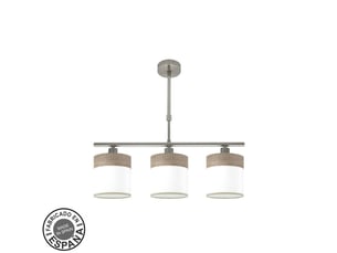 Lampe de plafond fabrilamp cloe nickelblanc-bois gris 3 x e14 hauteur réglable 44-61 cm 55x14 cm