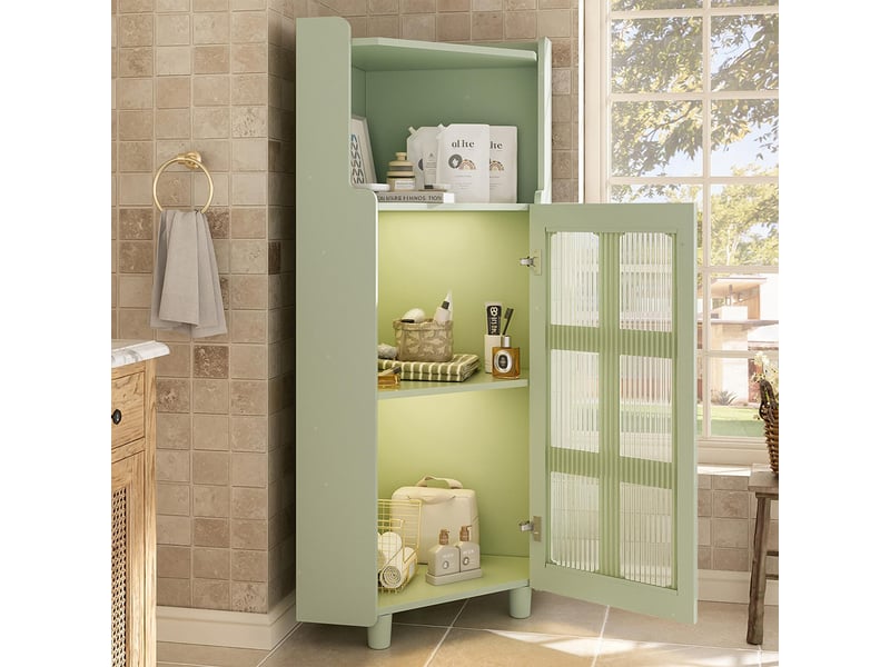 Armoire verte surface laquée led commande application moderne salon bibliothèque - Conforama E