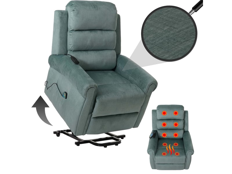 Fauteuil relax électrique aide au lever massage chauffage repose pieds et dossier réglables tissu chenille bleu vert 04_0010024  - Conforama B
