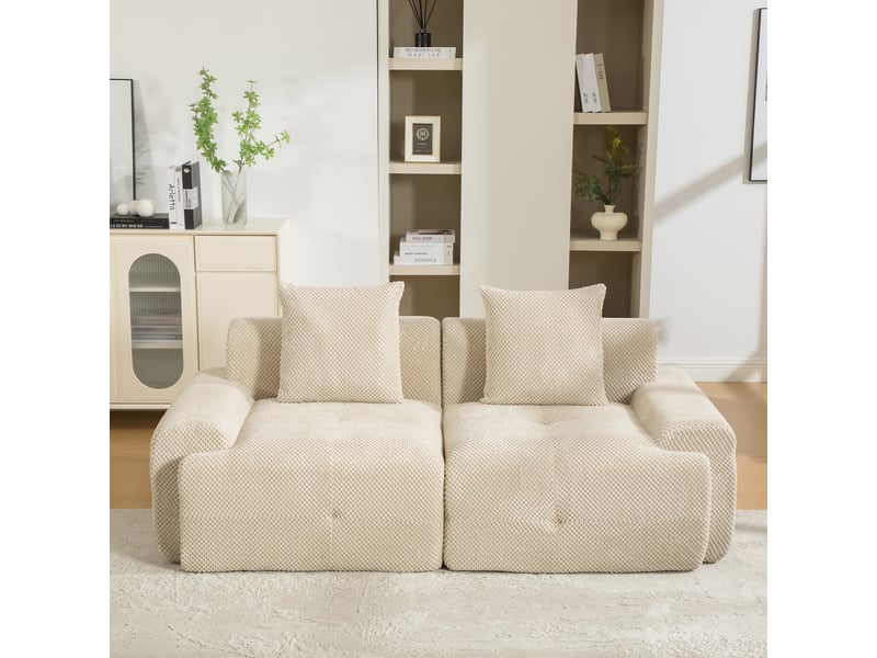  Canapé modulable 3 places en chenille kaki clair, 190 x 89 x 75 cm, sans montage, livré compressé, base antidérapante, coussins inclus, pour le salon CARDUME ESTIVAL - Conforama D