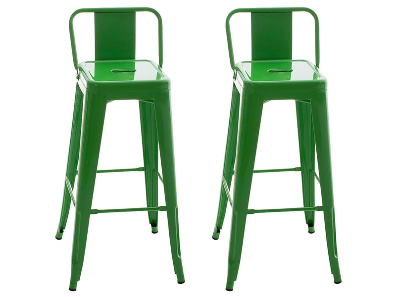 Lot de 2 tabourets de bar industriel en métal avec repose-pied couleur vert tdb10138  - Conforama A