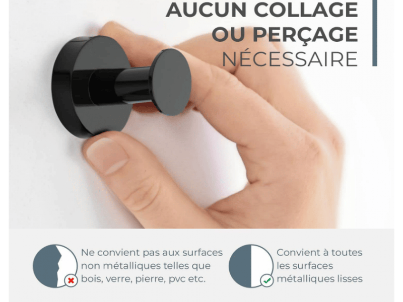  Argent porte manteaux aimantés pour accrocher manteaux et sacs, 4 crochets muraux extrêmement solides, manteaux pour avec aimant en métal, gris  - Conforama C
