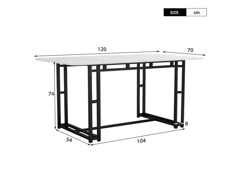 Table à manger rectangulaire moderne 120 x 70 cm, style luxueux, pieds en métal noir - Conforama C