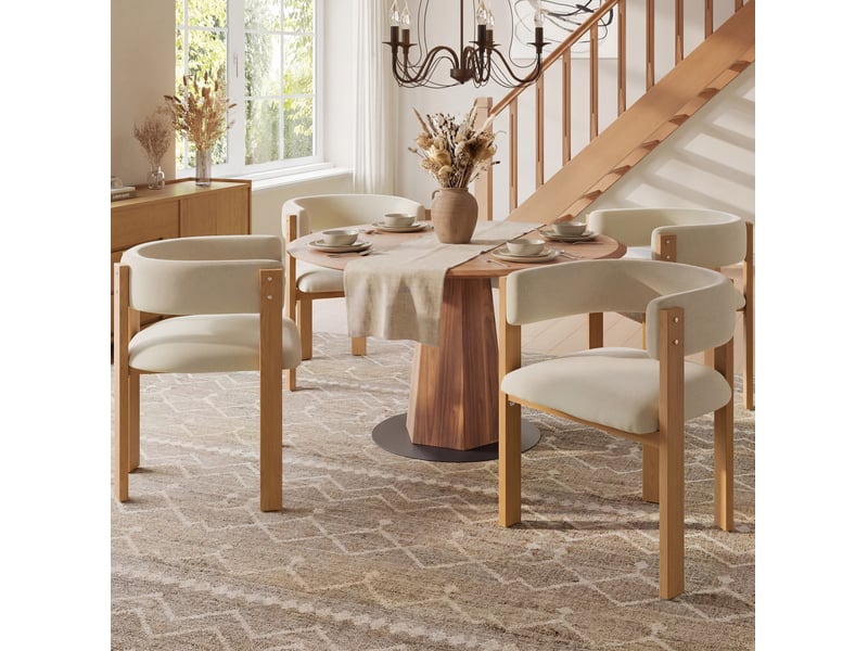  Lot de 4 chaises de salle à manger 47x48x72,5 cm, beige+naturel, garnissage épais, meuble cuisine, meuble salon, métal  - Conforama D
