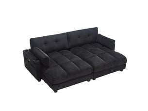 Canapé 2 places modenvie modulable, séparable en 2 fauteuils, velours côtelé noir, ports usb, 4 porte-gobelets, 4 poches, 224 x 140 x 81 cm