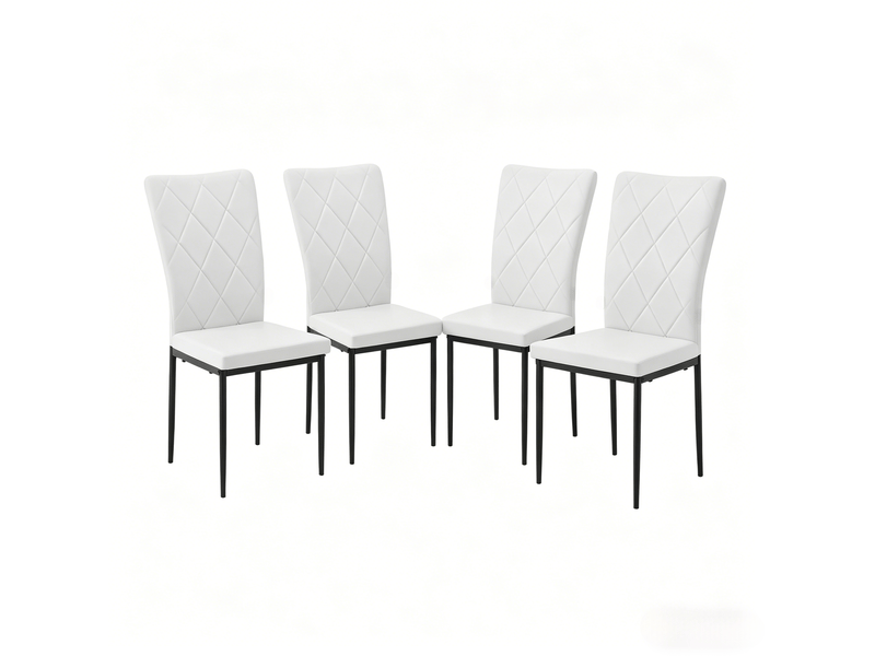  Chaise de salle à manger lot de 4 à dossier haut rembourré avec patins antidérapants en simili cuir et métal noir et blanc  - Conforama A