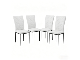 Chaise de salle à manger lot de 4 à dossier haut rembourré avec patins antidérapants en simili cuir et métal noir et blanc