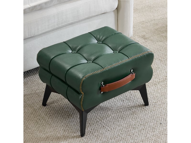  Pouf repose-pieds portable vert en similicuir 43x33x30 cm avec poignée  - Conforama E