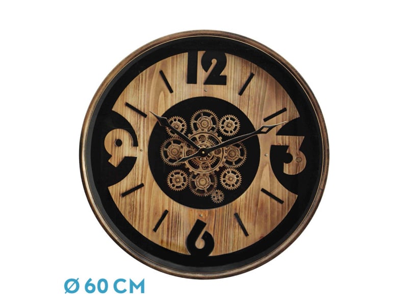  Horloge murale fabrilamp almanzora 60 x 60 cm noirhêtredoré engrenages mobiles 216110088 - Conforama A