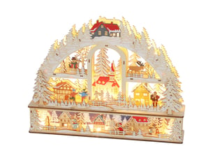 Village de noël lumineux avec 20 led, village de noël animé en arc, fonctionne sur piles, 45 x 10 x 35 cm, bois naturel