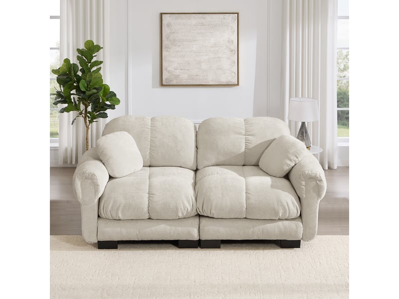 Canapé droit 2 places 190cm en chenille avec design matelassé, canapé modulable avec coussins épais ergonomique, montage facile, kaki clair Bliss Lite - Conforama D